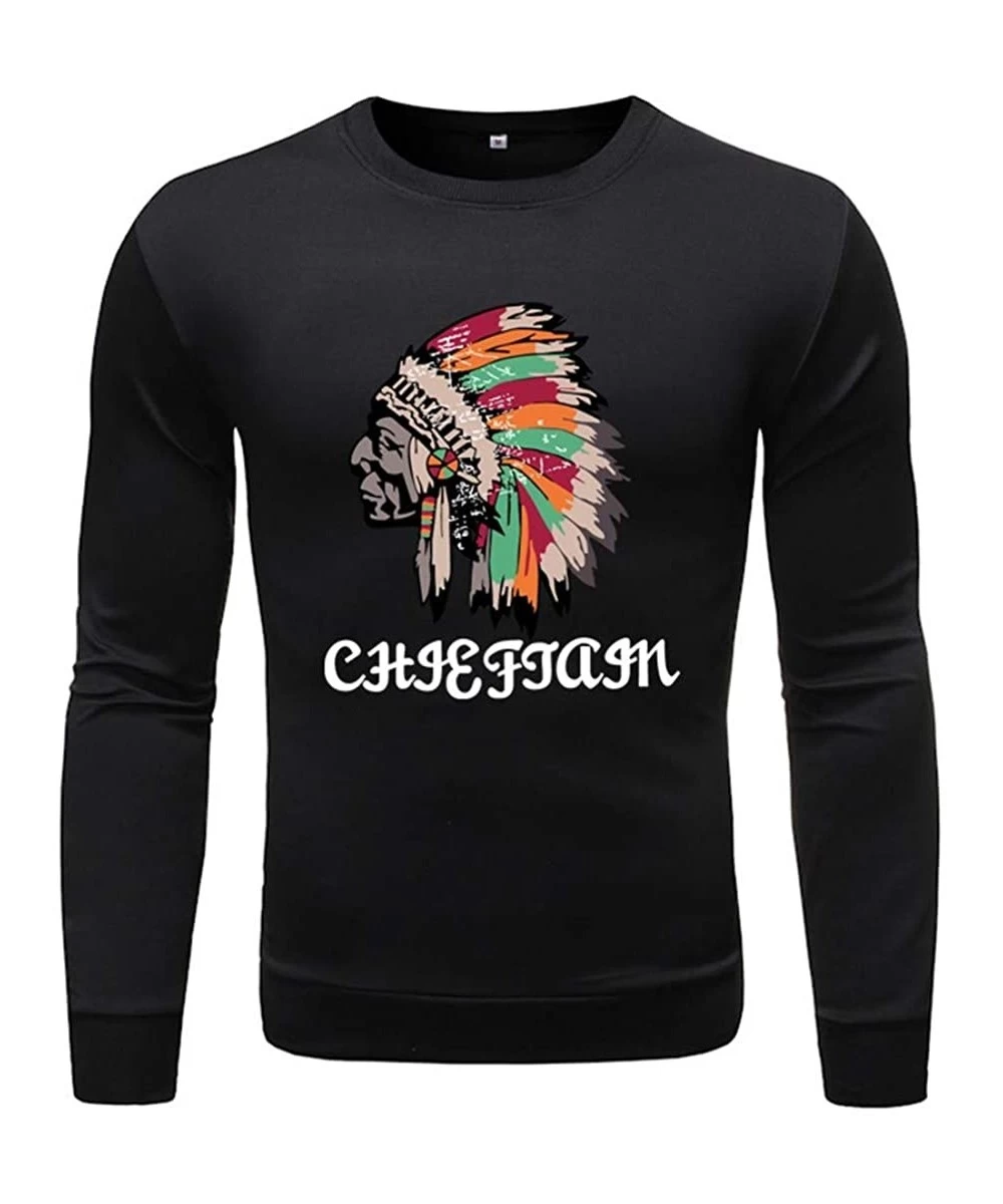 Rash Guards Men's T-Shirts Fashion Long Sleeved Round Neck Print Sweatshirt Shirts Pullover - Black - CZ18W4LT852