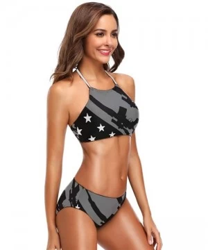 Sets Italian Flag Map Women's Sexy Bikini Swimsuit Set Halter Bathing Suit Swimwear Beachwear - Gun Usa Flag Black - C918QKT393L