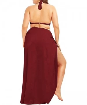 Cover-Ups Plus Size Spaghetti Strap Cover Up Beach Backless Wrap Long Dress - Wine Red - CY193O3H5TD