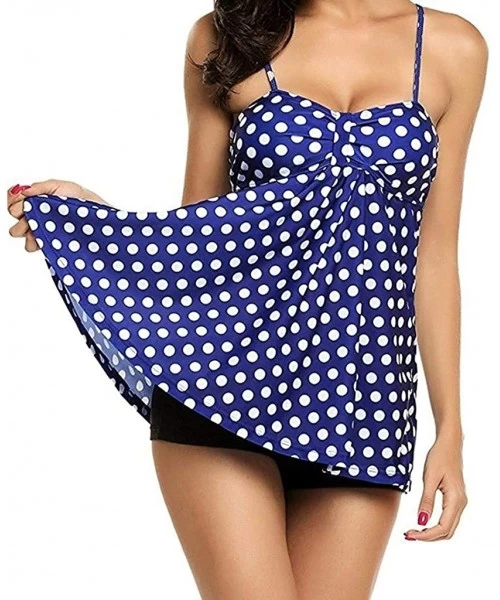 Tankinis Ladies' Polka Dot Striped Skirt Split Conservative Large Size Swimsuit Swimwear Suit Bathing Surfing Beachwear Blue ...