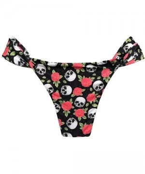 Bottoms Black Skull and Roses Brazilian Classic Side Scrunch Bikini Bottom - CA195SE2I82