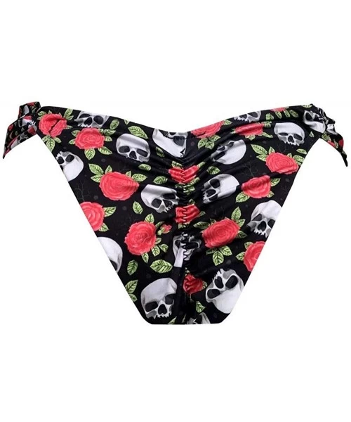 Bottoms Black Skull and Roses Brazilian Classic Side Scrunch Bikini Bottom - CA195SE2I82