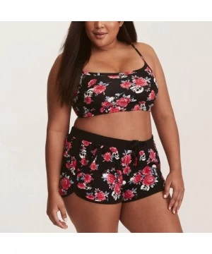 Sets Plus Size Bikini Sets- Skull Floral Print Sexy 2 Pieces Swimsuits Beachwear Bandeau Swimwear - Black - CX18NR9XK8E