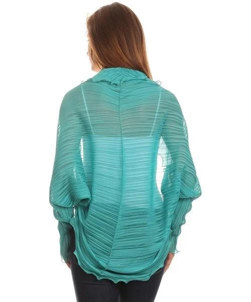 Cover-Ups Womens Chiffon Shrug Pleated Light Weight Sheer Cover Up Many Colors - Turquoise - CE12HYVUJ5P