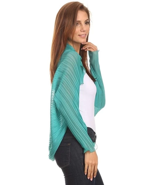 Cover-Ups Womens Chiffon Shrug Pleated Light Weight Sheer Cover Up Many Colors - Turquoise - CE12HYVUJ5P