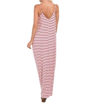 Cover-Ups Women Summer Maxi Long Dress Casual Loose Kaftan Off Shoulder Sundress Beach Cover Up Dress - Cami-striped Red - CS...