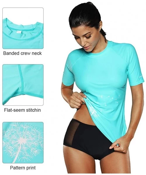 Rash Guards Women's Short Sleeve Rashguard Swimwear UPF 50+ Rash Guard Athletic Tops - Aqua - C617YYAR4SI