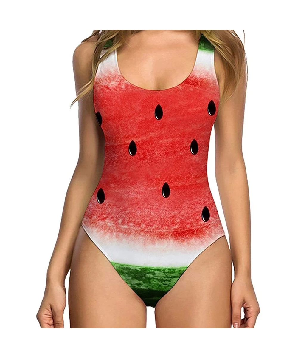 One-Pieces Women 3D Print Nude Swimsuit Funny One Piece Beachwear Tummy Control Bathing Suit High Waisted Monokini Watermelon...