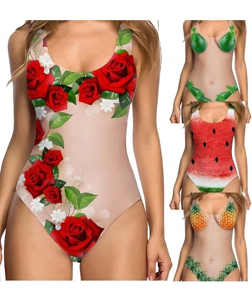 One-Pieces Women 3D Print Nude Swimsuit Funny One Piece Beachwear Tummy Control Bathing Suit High Waisted Monokini Watermelon...