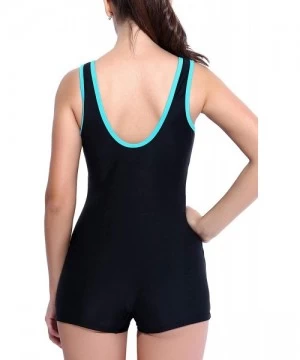 One-Pieces Women Boyleg One Piece Swimsuit Athletic Racerback Swimwear Bathing Suit - Black/Blue U-back - CM18KN6ZD05