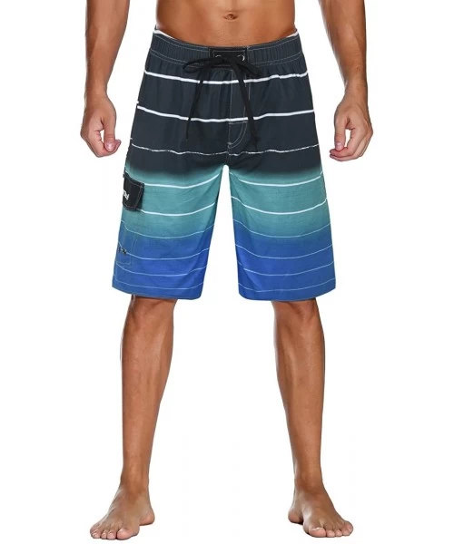 Trunks Men's Beachwear Summer Holiday Swim Trunks Quick Dry Striped - Blue 2 - C818G9IX4R9