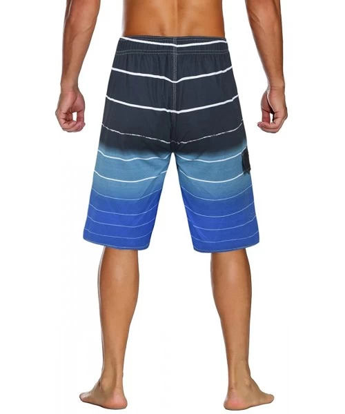 Trunks Men's Beachwear Summer Holiday Swim Trunks Quick Dry Striped - Blue 2 - C818G9IX4R9