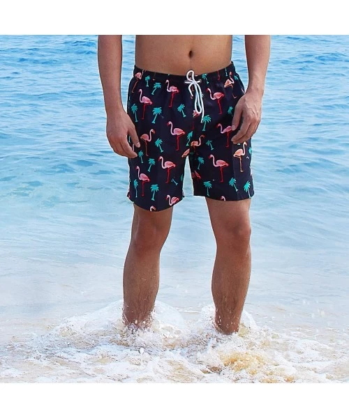 Trunks Men's Swim Trunks Quick Dry Waterproof Bathing Suits Beach Short with Mesh Lining - Flamingo Black - CO18OT3T4GA