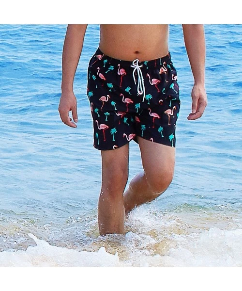 Trunks Men's Swim Trunks Quick Dry Waterproof Bathing Suits Beach Short with Mesh Lining - Flamingo Black - CO18OT3T4GA