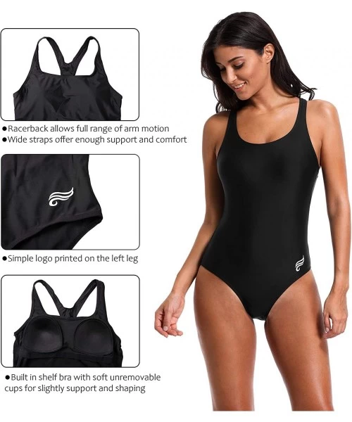 Racing Women's Athletic One Piece Swimsuit Sports Racerback Training Swimwear - Black Racerback - CV186LZXC87