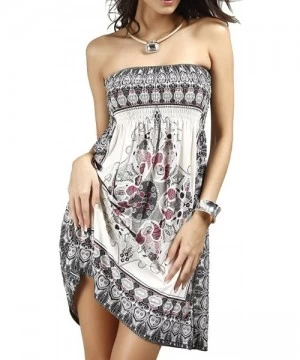 Cover-Ups Women Sexy Floral Bohemian Beach Dress Bikini Cover Up - White(strapless/Tee Dress) - CT12OBBEQYU