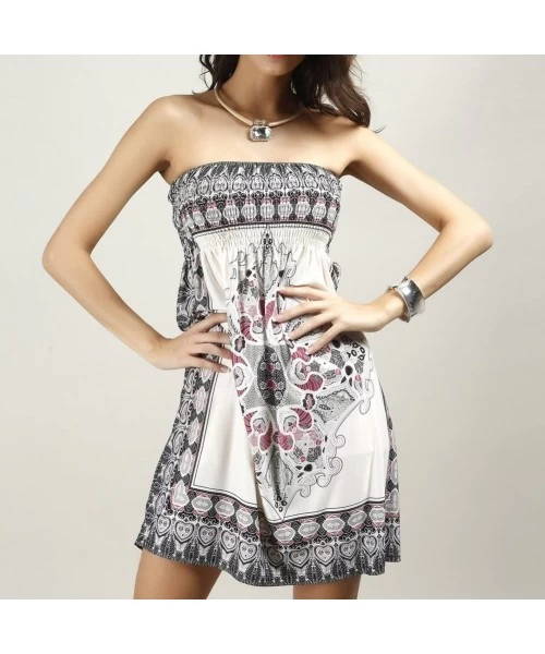 Cover-Ups Women Sexy Floral Bohemian Beach Dress Bikini Cover Up - White(strapless/Tee Dress) - CT12OBBEQYU