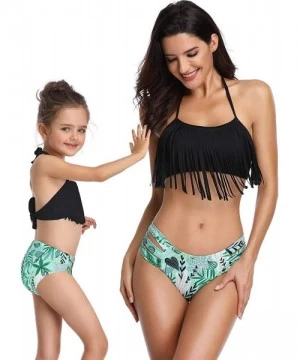 Sets Girls Swimsuit Two Pieces Bikini Set Tassel Falbala Matching Swimwear Bathing Suits - Black - CW18OWIQKEQ