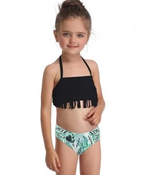 Sets Girls Swimsuit Two Pieces Bikini Set Tassel Falbala Matching Swimwear Bathing Suits - Black - CW18OWIQKEQ