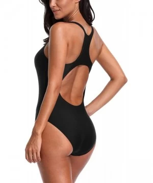 Racing Women's Athletic One Piece Swimsuit Sports Racerback Training Swimwear - Black Racerback - CV186LZXC87