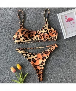 Sets Women's Sexy Scoop Neck Cutout Strappy High Waist Thong 2PCS Bikini Sets Swimsuit - A-leopard - C618ESIUKNC