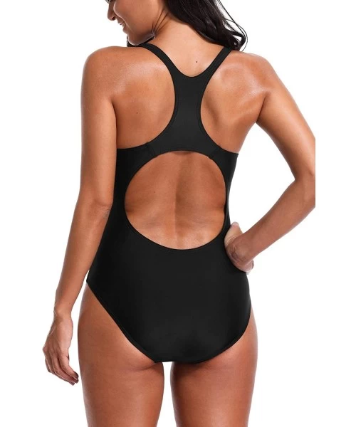 Racing Women's Athletic One Piece Swimsuit Sports Racerback Training Swimwear - Black Racerback - CV186LZXC87