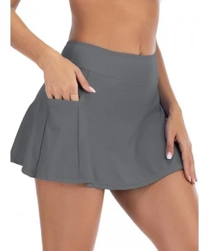 Bottoms Women's Swim Skirt High Waist Bikini Bottom Athletic Swimsuit Short Skort Swimdress - Grey - CQ1966N4HXL