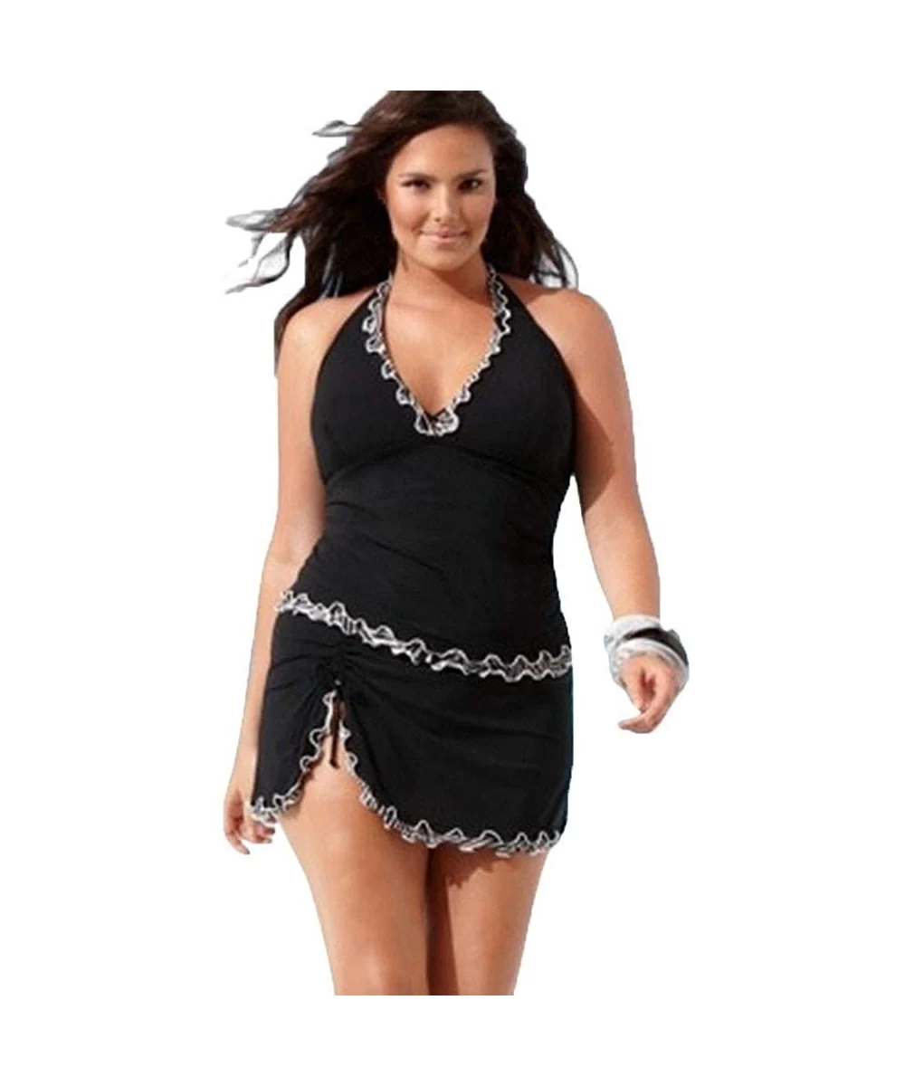 One-Pieces Plus Size Women Push-up One-Piece Swim Dress Swimsuit Bikini Swimwear Tankini - Black - CA18NHYG3QD