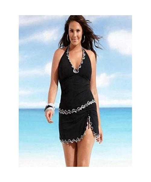 One-Pieces Plus Size Women Push-up One-Piece Swim Dress Swimsuit Bikini Swimwear Tankini - Black - CA18NHYG3QD