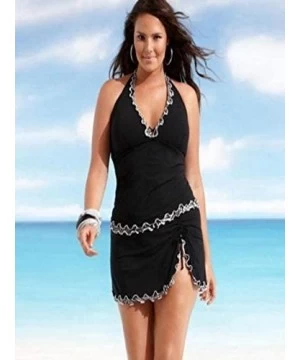 One-Pieces Plus Size Women Push-up One-Piece Swim Dress Swimsuit Bikini Swimwear Tankini - Black - CA18NHYG3QD