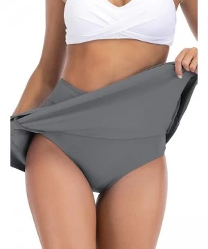 Bottoms Women's Swim Skirt High Waist Bikini Bottom Athletic Swimsuit Short Skort Swimdress - Grey - CQ1966N4HXL