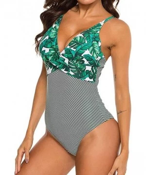 Racing Women's Monokini Front Cross One Piece Swimsuits Slim fit Tummy Control Swimwear - Light Green - CS195KO55LX