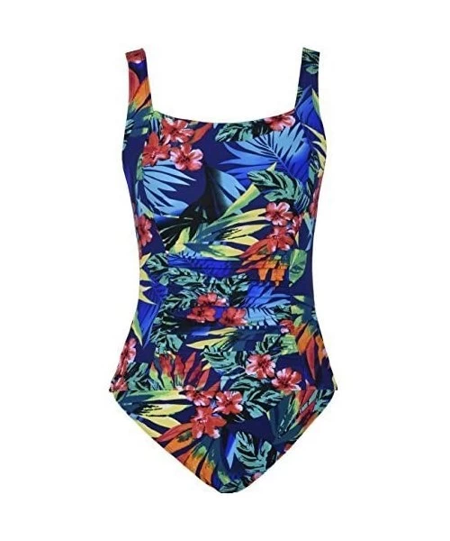 One-Pieces Women's Shirred One Piece Swimsuit Tank Bathing Suits Tummy Control Monokinis - Tropical Leaves - CY189AEQHEH