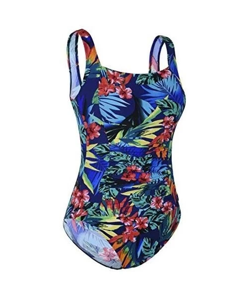 One-Pieces Women's Shirred One Piece Swimsuit Tank Bathing Suits Tummy Control Monokinis - Tropical Leaves - CY189AEQHEH