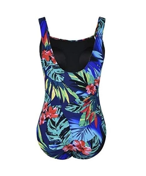 One-Pieces Women's Shirred One Piece Swimsuit Tank Bathing Suits Tummy Control Monokinis - Tropical Leaves - CY189AEQHEH