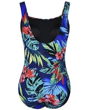 One-Pieces Women's Shirred One Piece Swimsuit Tank Bathing Suits Tummy Control Monokinis - Tropical Leaves - CY189AEQHEH