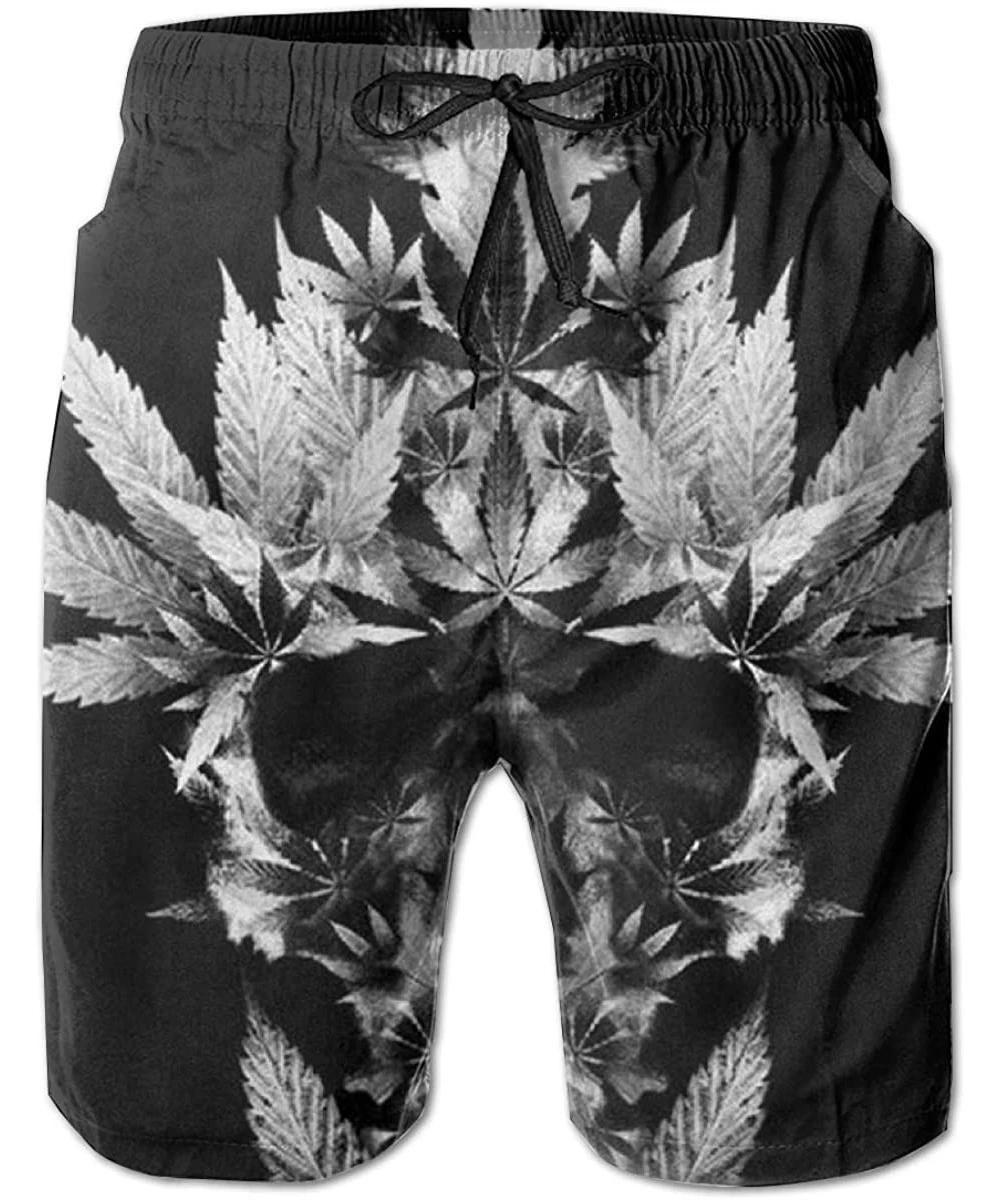 Trunks Casual Mens Swim Trunks Quick Dry White Llama Flowers Printed Beach Shorts Summer Boardshorts - Weed Leaf and Cool Sku...