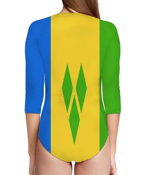 Racing St Vincent Flag Women's One Piece Swimsuits Long Sleeve UV Protection Surfing Rash Guard Zip Bathing Suit Swimwear - C...