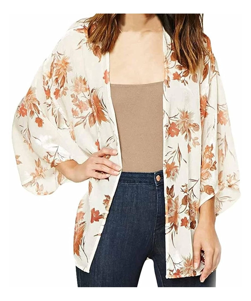 Cover-Ups Kimono for Womens- Fashion Cover Blouse Tops Print Beach Smock Cardigans - White2 - CB18GOA8RLE