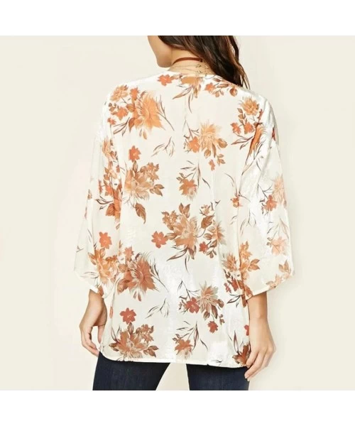 Cover-Ups Kimono for Womens- Fashion Cover Blouse Tops Print Beach Smock Cardigans - White2 - CB18GOA8RLE