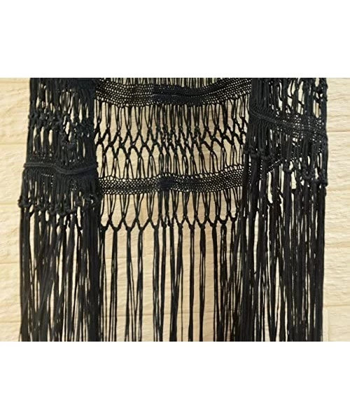 Cover-Ups Long Fringe Crochet Vest Bikini Cover up Hippie Summer Beachwear - Black - CX12ODJERMZ