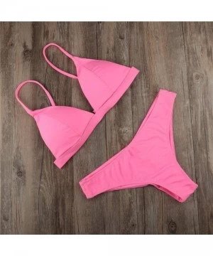 Sets Womens Bikini Set Solid Padded Push Up Swimwear Swimsuit High Waisted Two Piece Bathing Suits - Pink - CE194EYWL9U