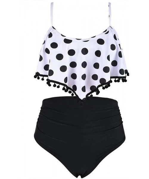 Sets Women's High Waisted Bikini Flounce Crop Top Swimsuits Two Piece Bathing Suits - Black Polka Dots - C9199GKYQH3