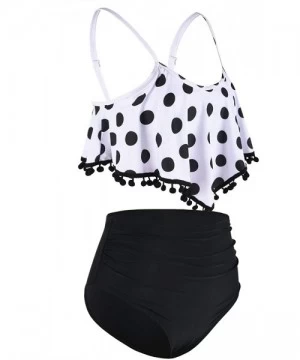 Sets Women's High Waisted Bikini Flounce Crop Top Swimsuits Two Piece Bathing Suits - Black Polka Dots - C9199GKYQH3