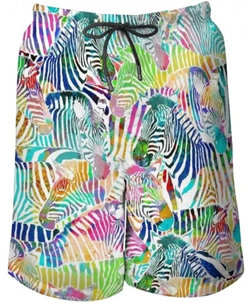 Board Shorts Men Quick Dry Swim Trunks Breathable Beach Board Shorts with Mesh Lining - Zebra Rainbow - CH199SCWQUD