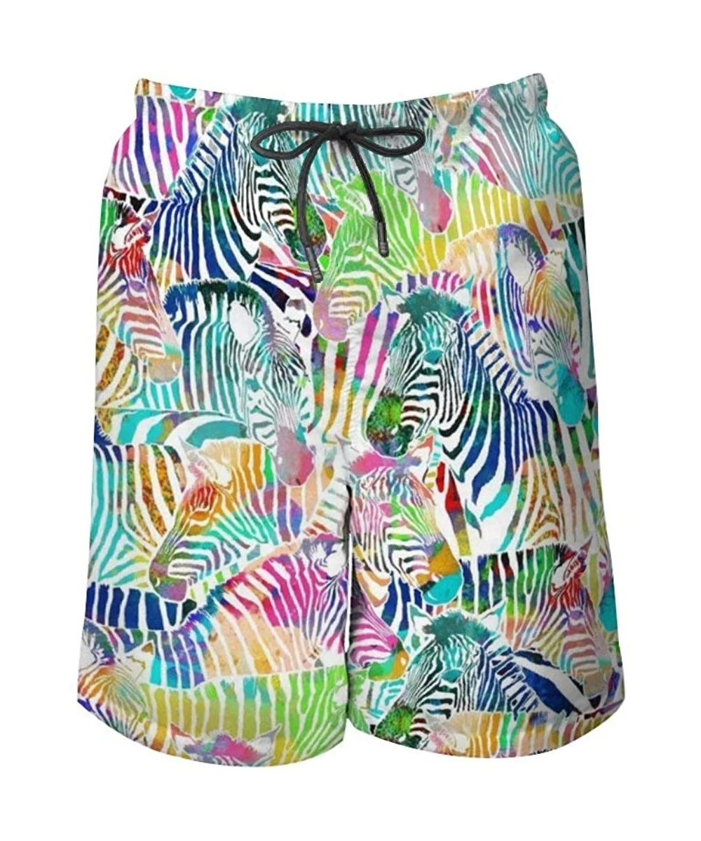 Board Shorts Men Quick Dry Swim Trunks Breathable Beach Board Shorts with Mesh Lining - Zebra Rainbow - CH199SCWQUD