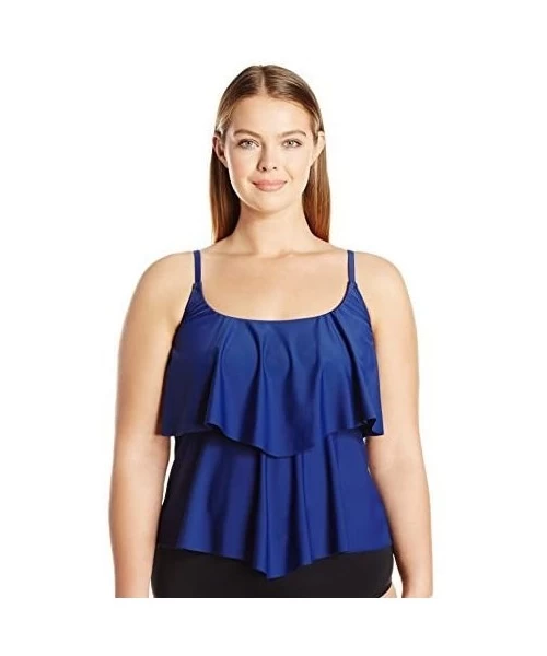 Bottoms Women's 2-Tiered Ruffle Tankini Swimsuit Top - Navy / Tricot - C912MALK6J7