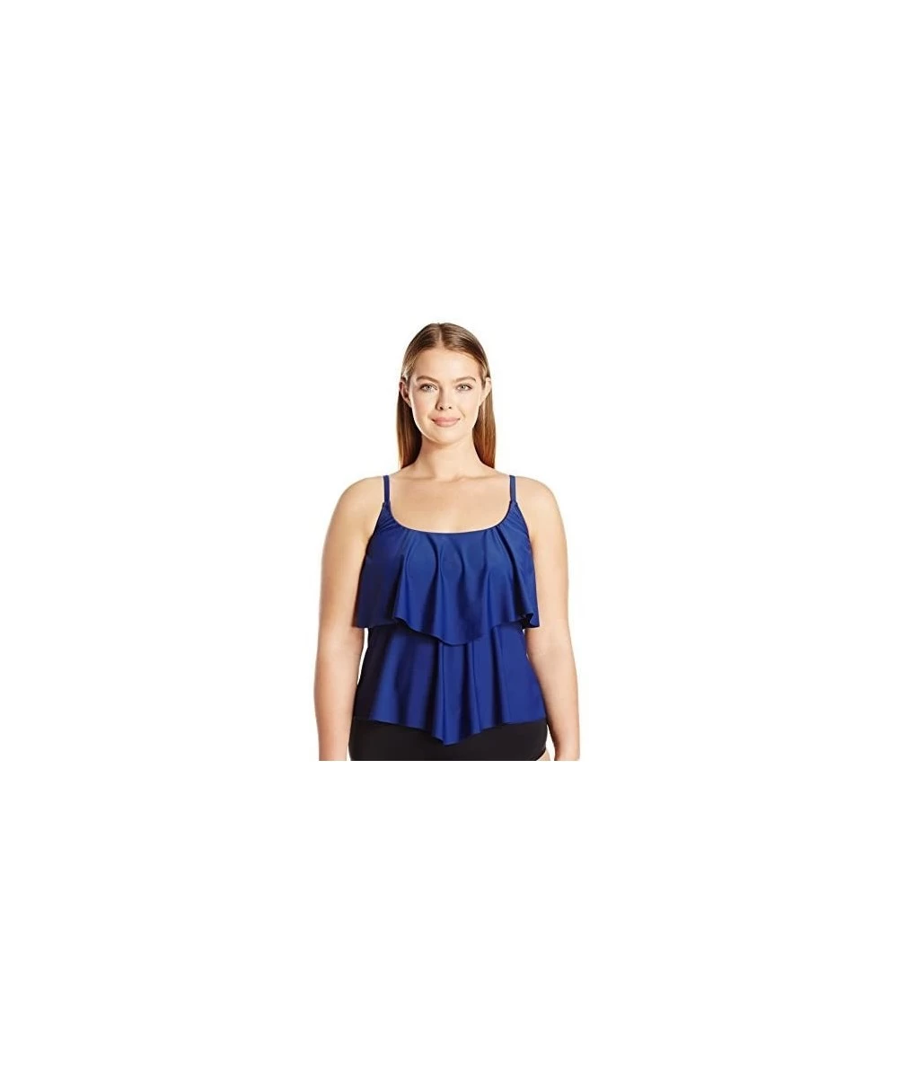 Bottoms Women's 2-Tiered Ruffle Tankini Swimsuit Top - Navy / Tricot - C912MALK6J7