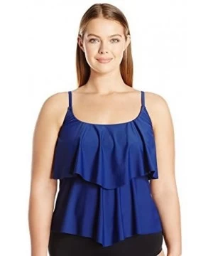 Bottoms Women's 2-Tiered Ruffle Tankini Swimsuit Top - Navy / Tricot - C912MALK6J7