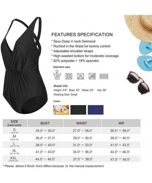 One-Pieces Women V-Neck One Piece Swimsuit Floral Print Bathing Suit - Black-69 - CJ197KXOMAO